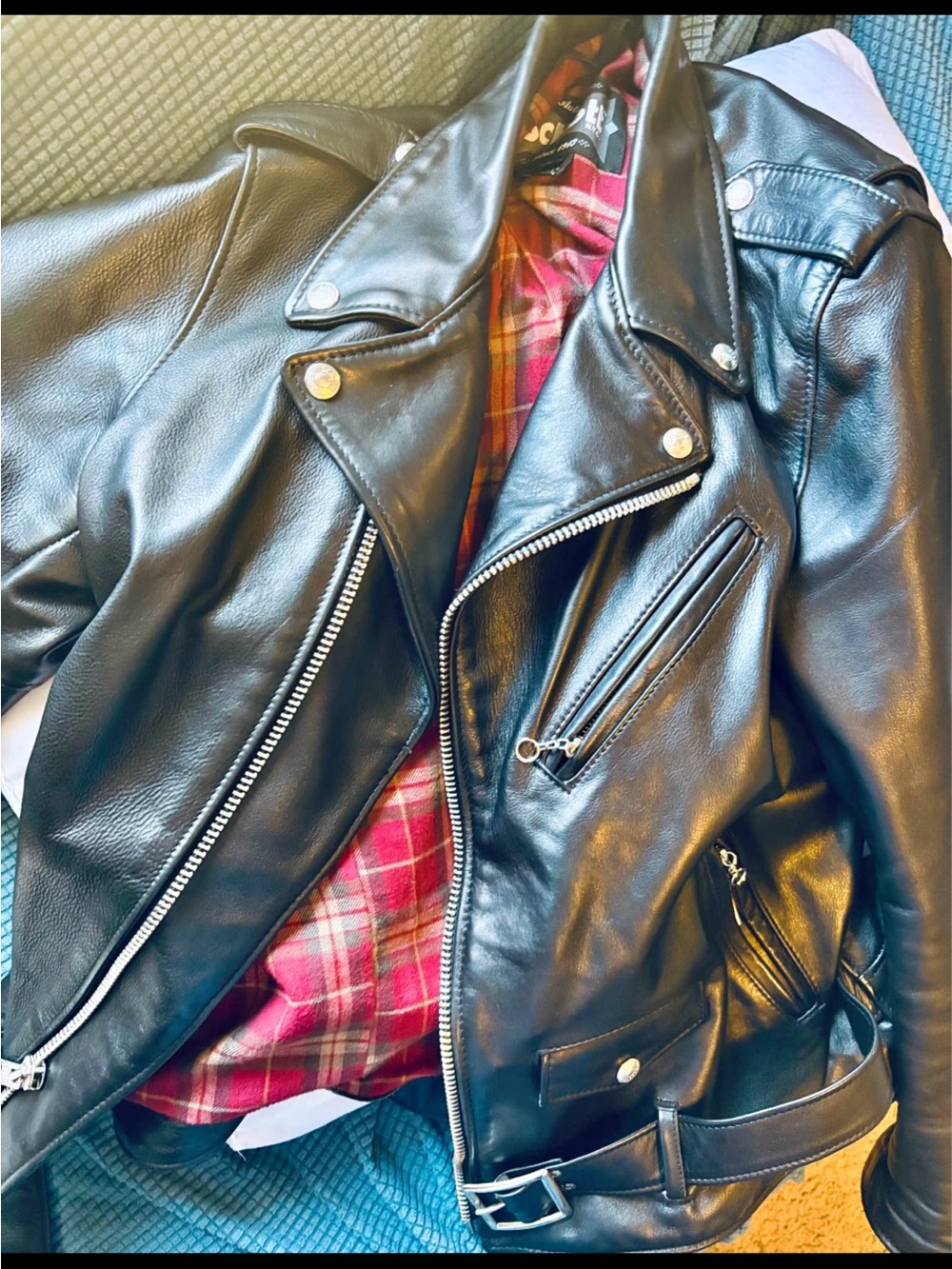 Schott NYC 626VN Leather Biker Jacket with Plaid Lining